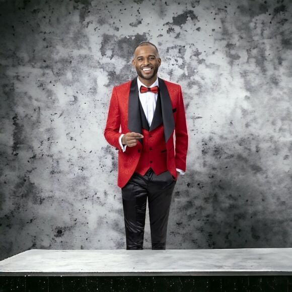 MEN'S SOPRANO RED TONE ON TONE DESIGN BLAZER & VEST. J64. PANT IS NOT INCLUDED. - Picture 1 of 1